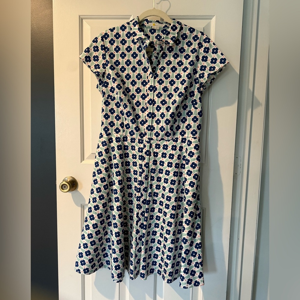 Boden Multicolored A-Line Midi Dress with Polo Collar
